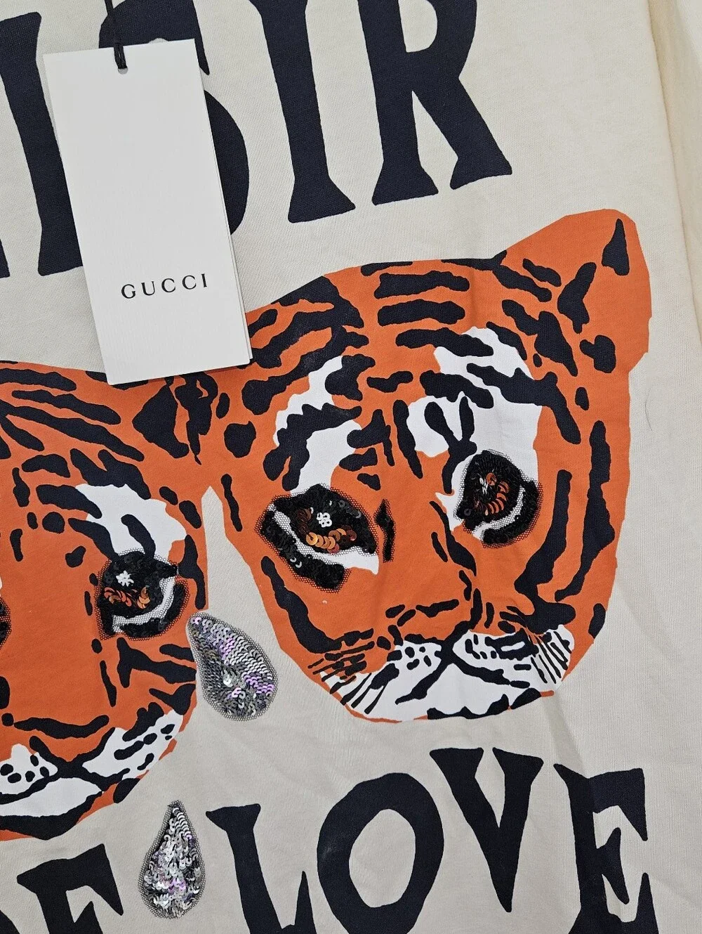 Gucci Cream Tee with Bold Orange Tiger Graphic